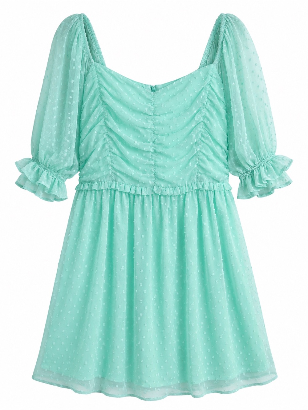 ANDREE BY UNIT Mint Puff Sleeve Swiss Dot Mini Dress - Picture 2 of 3
